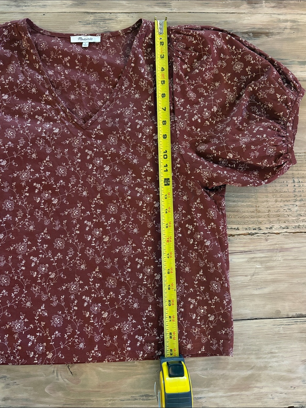 Madewell Burgundy Floral V-Neck Puff Sleeve Top - Picture 5 of 5